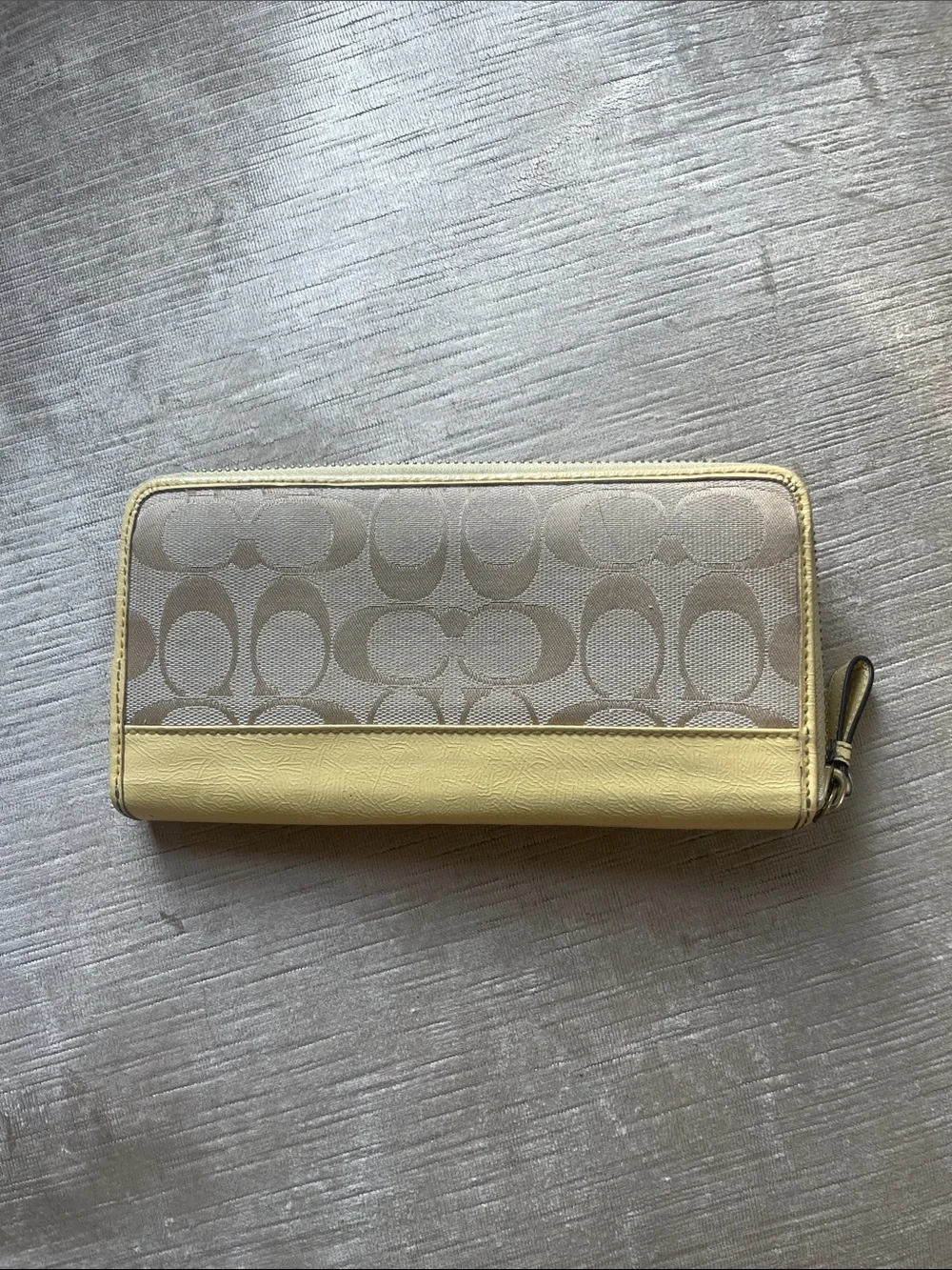 Coach Yellow Trim Signature Canvas Zip Wallet with Bow